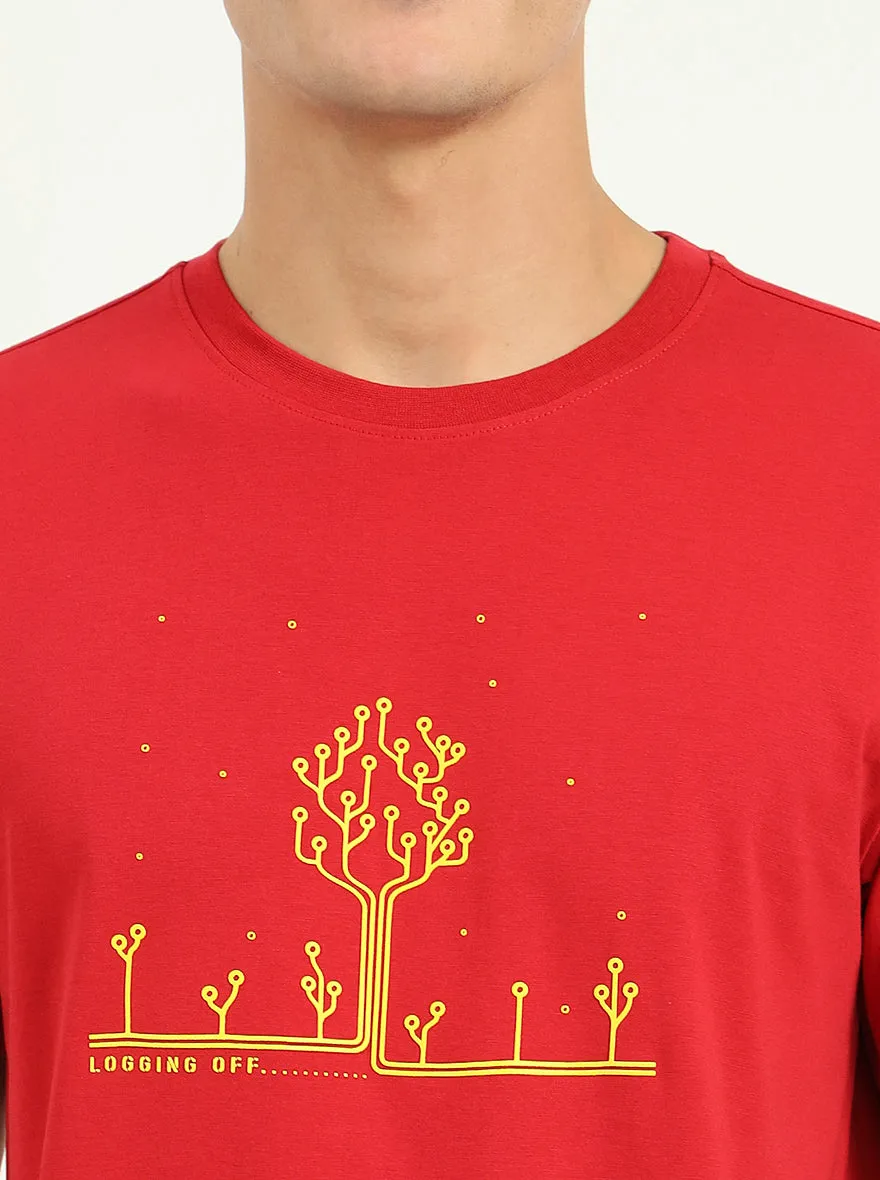 Red Printed Slim Fit T-Shirt | Greenfibre