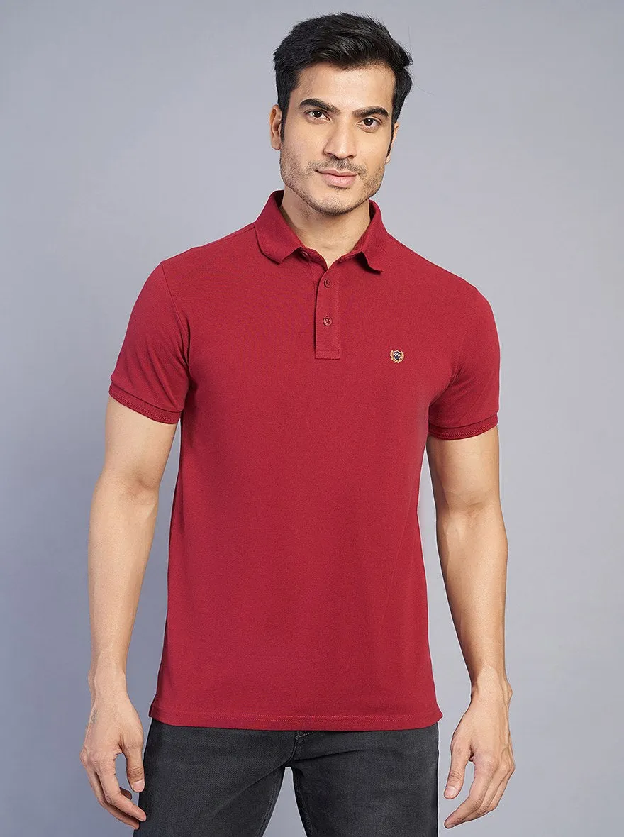 Red Solid Slim Fit Polo T-Shirt | JadeBlue