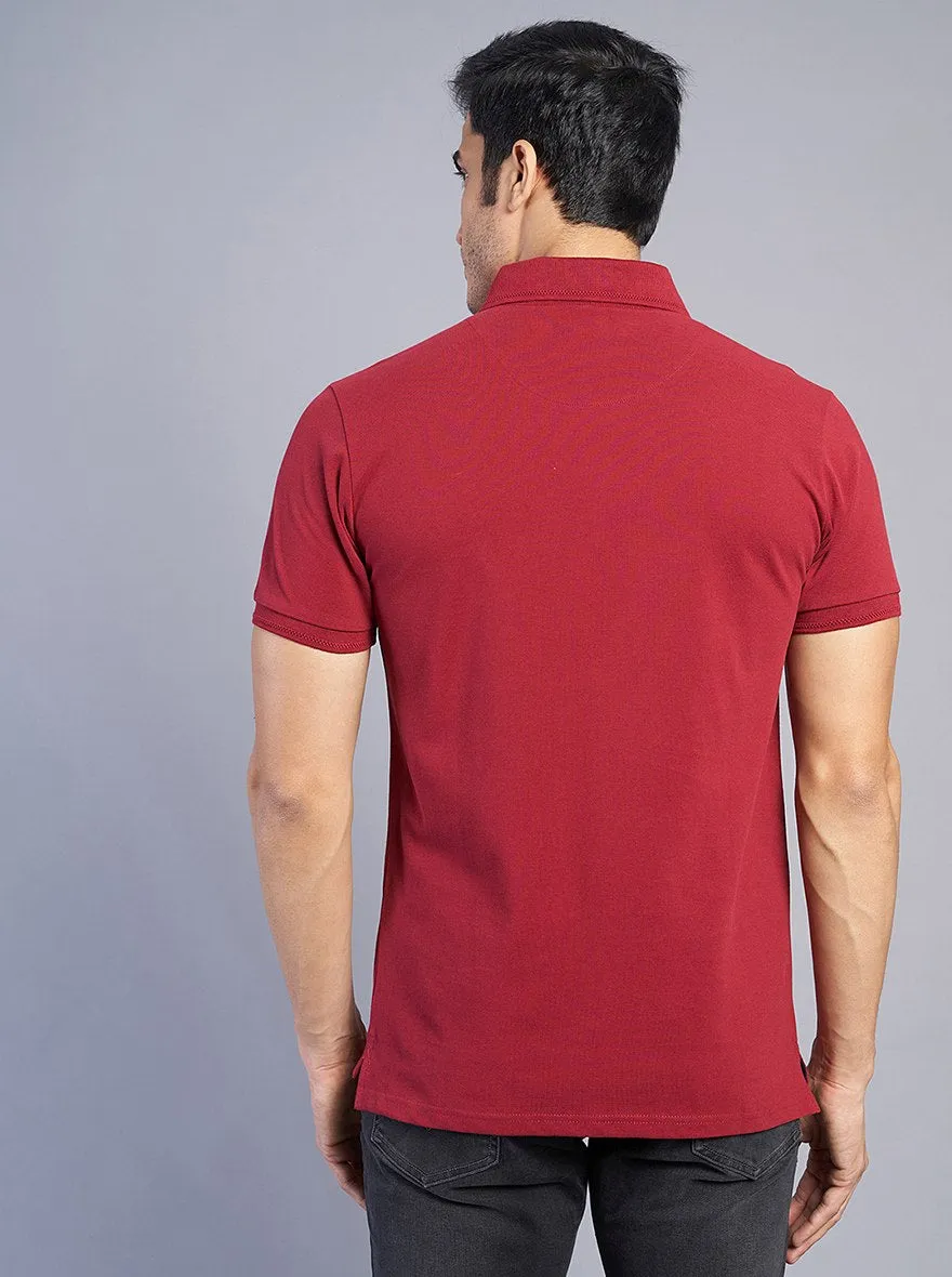 Red Solid Slim Fit Polo T-Shirt | JadeBlue
