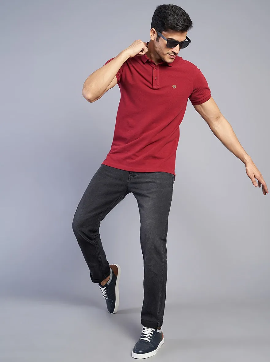 Red Solid Slim Fit Polo T-Shirt | JadeBlue
