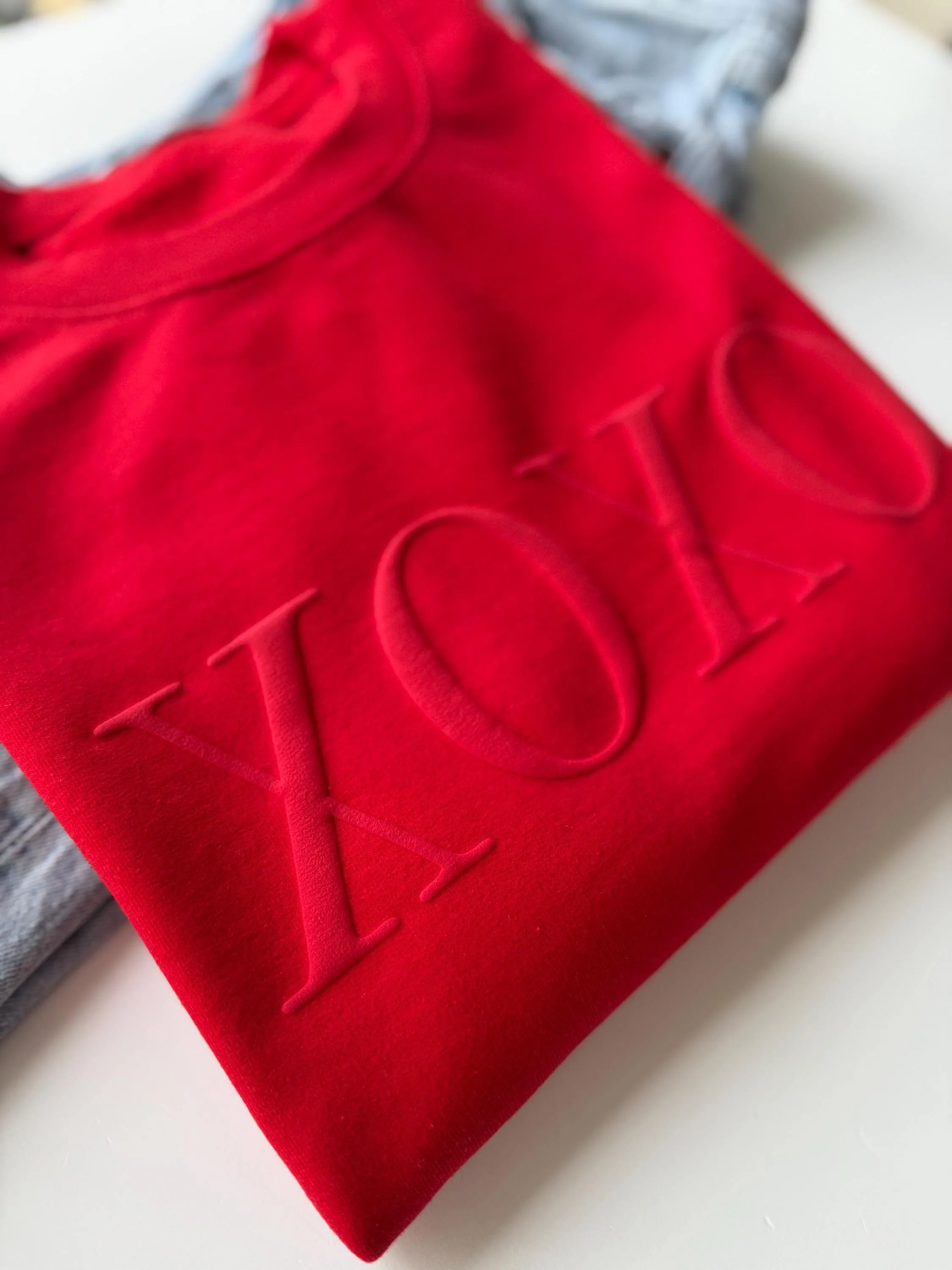 Red XOXO Puff Embossed Valentines Sweatshirt