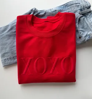 Red XOXO Puff Embossed Valentines Sweatshirt