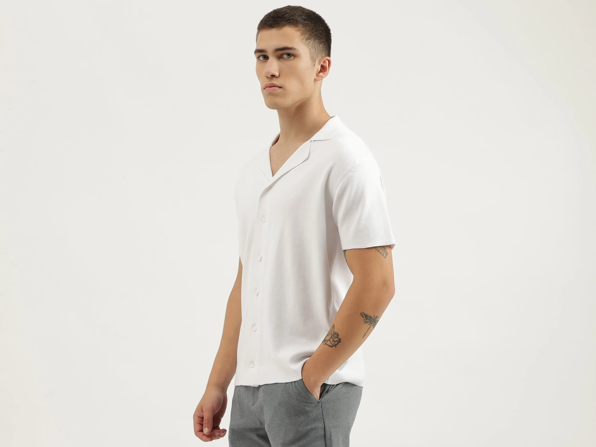 Regular Fit Cuban Collar Solid Shirts