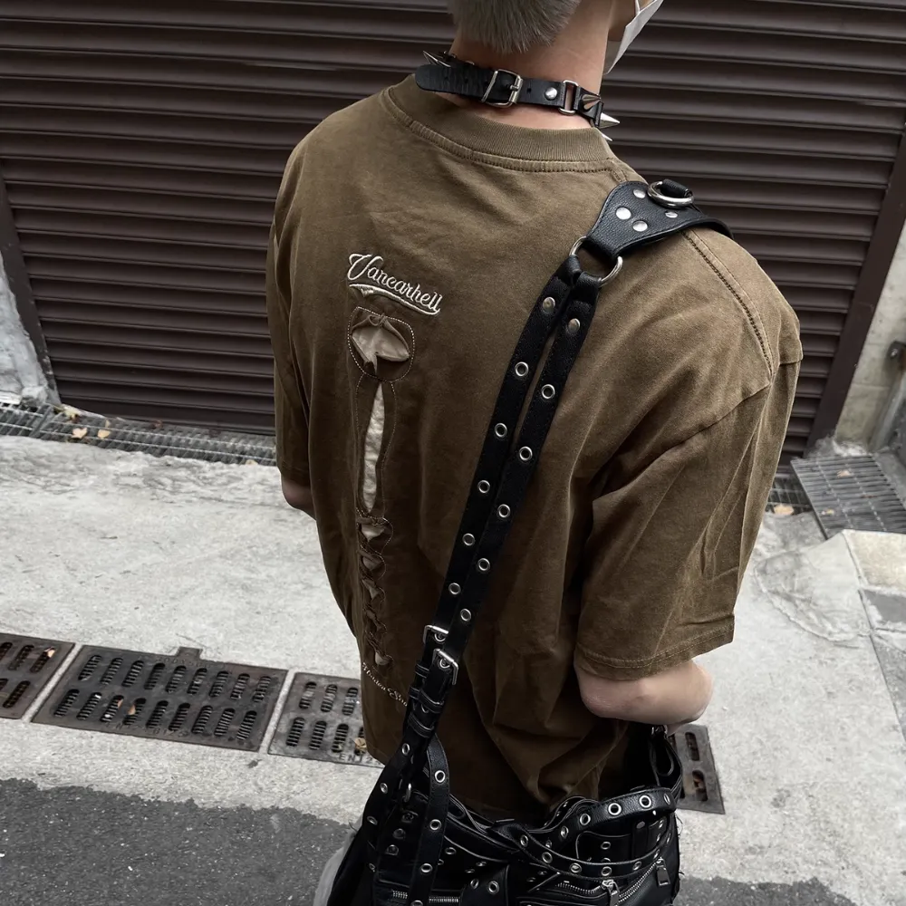 Retro Skeleton Hole Embroidery Oversize T-shirt