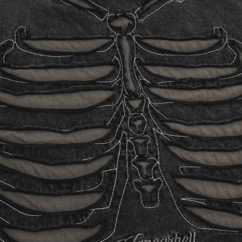 Retro Skeleton Hole Embroidery Oversize T-shirt