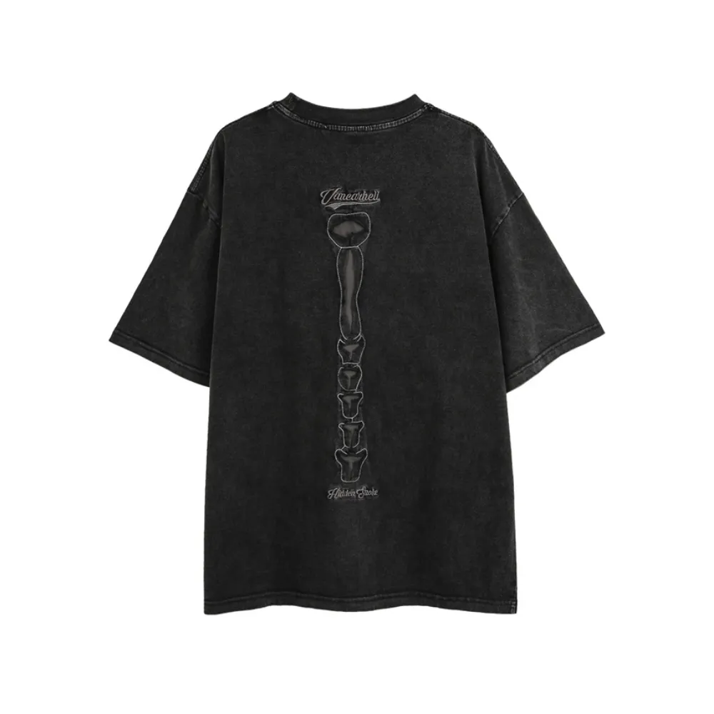 Retro Skeleton Hole Embroidery Oversize T-shirt