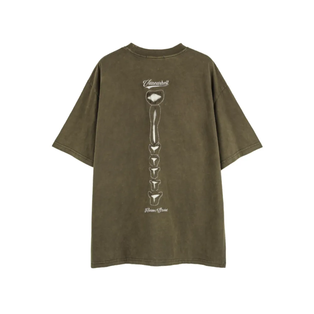 Retro Skeleton Hole Embroidery Oversize T-shirt