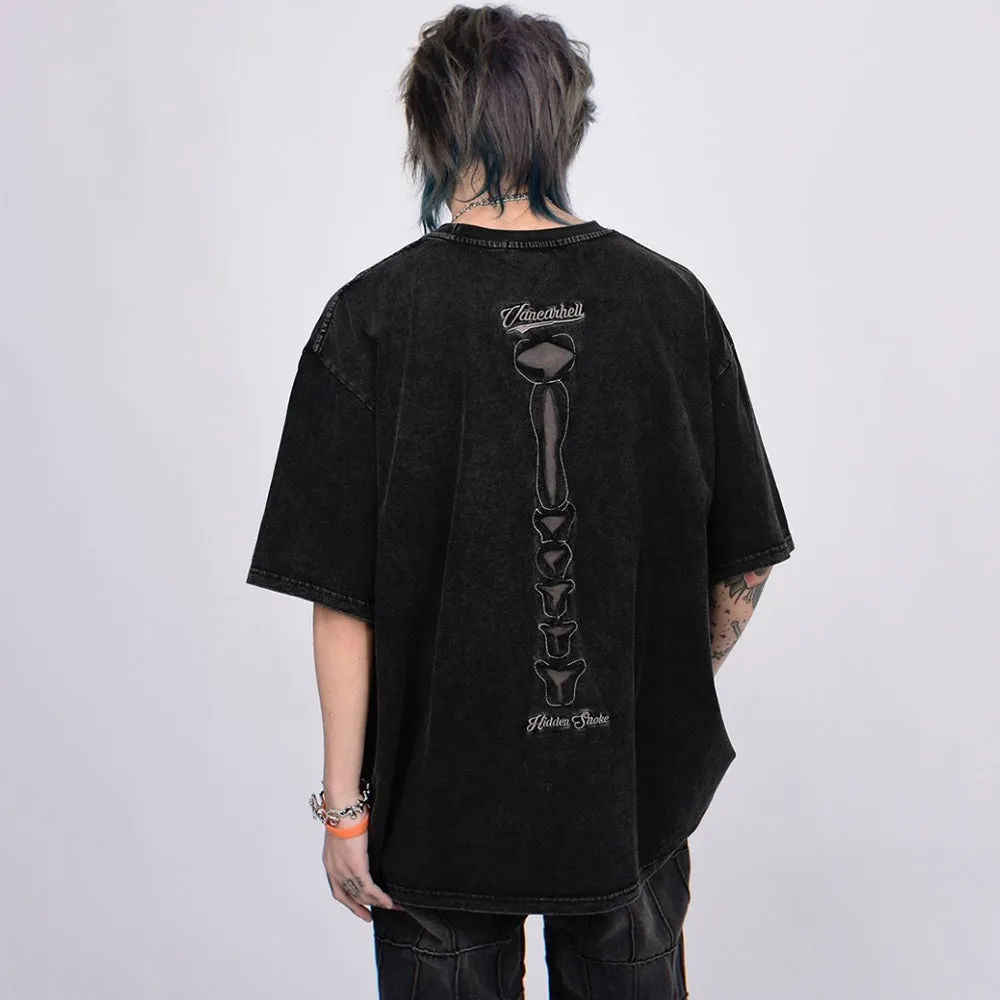 Retro Skeleton Hole Embroidery Oversize T-shirt