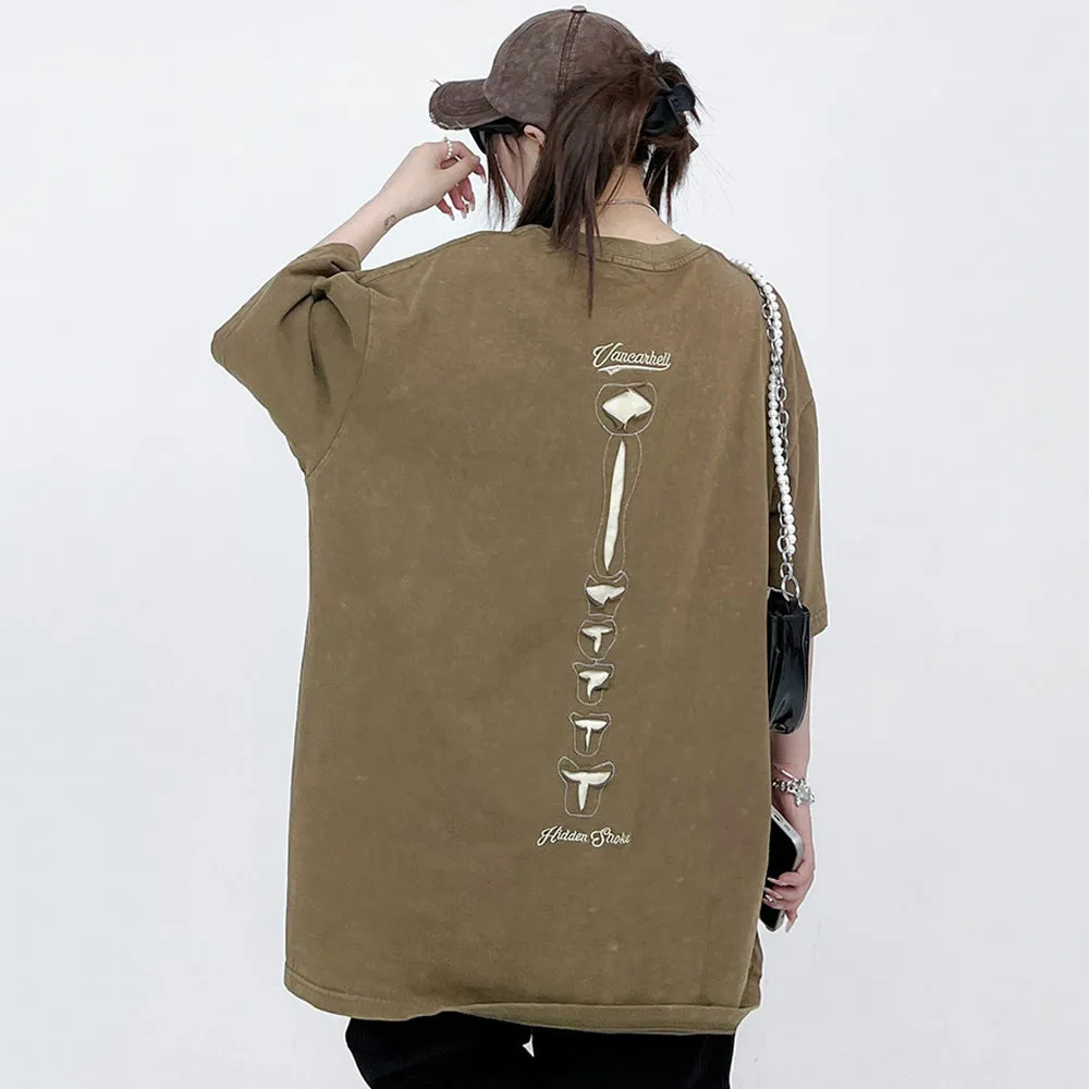 Retro Skeleton Hole Embroidery Oversize T-shirt