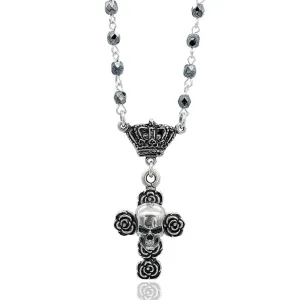 Rose and Skull Short Rosary Necklace