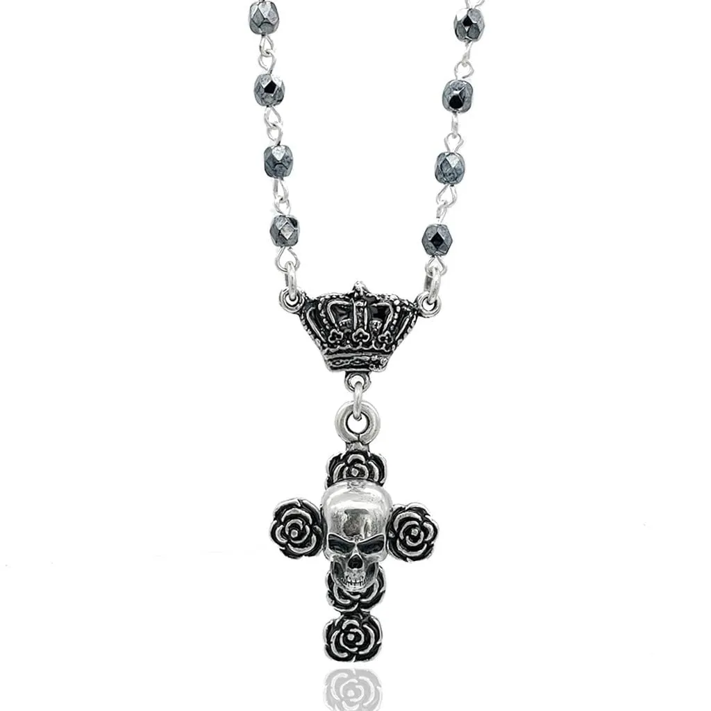 Rose and Skull Short Rosary Necklace