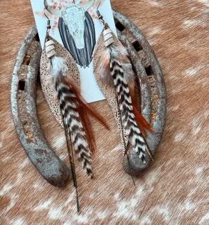RoundUp Earrings with B&W Feathers