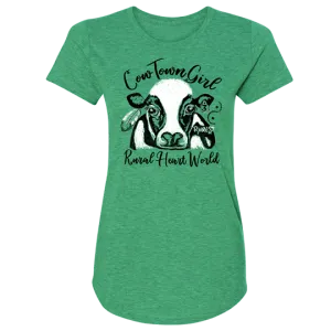 Rural Heart by Rene' Earnhardt - Cow Town Ladies Short Sleeve Tri-Blend T-Shirt