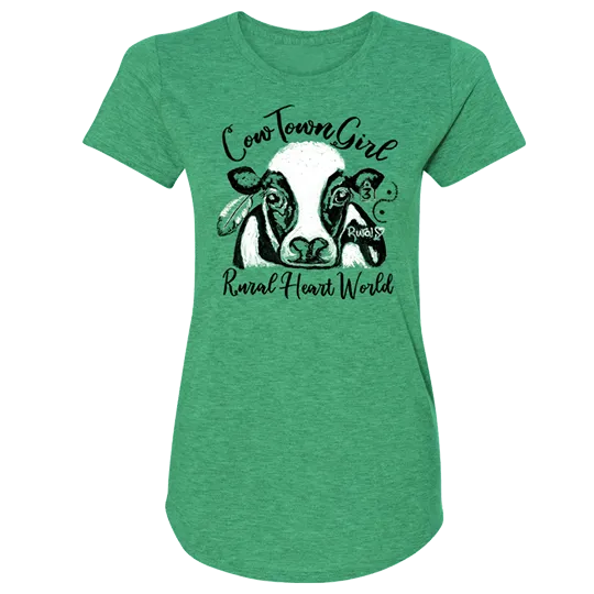 Rural Heart by Rene' Earnhardt - Cow Town Ladies Short Sleeve Tri-Blend T-Shirt