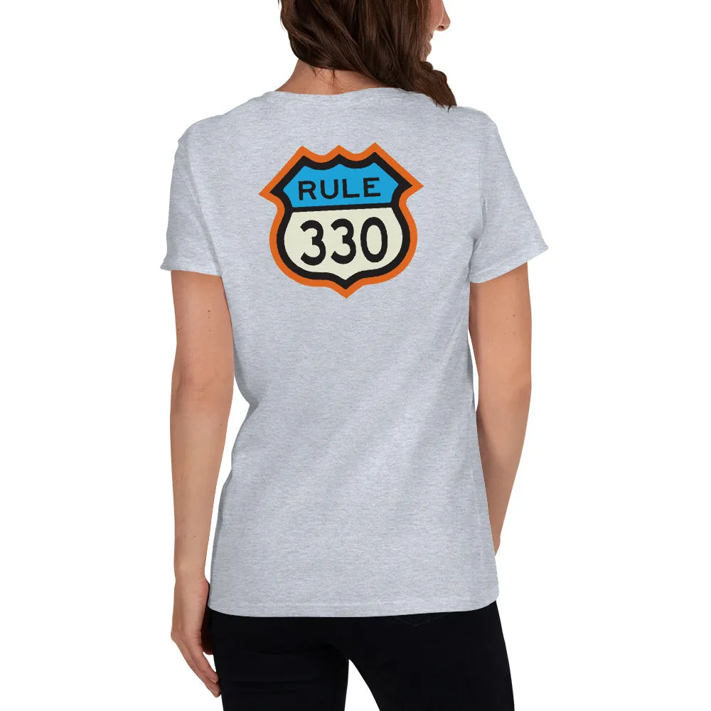 RV Lifestyle on the Front and 330 Rule on the Back! Women's short sleeve T-shirt - Forest Green, Black, Navy, Sport Grey