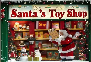 Santa Toy Shop Christmas Backdrop AI Created Digital Download Use For Canvas Poster Wall Art Print DIY Printable Gift Make Your Own Crafts
