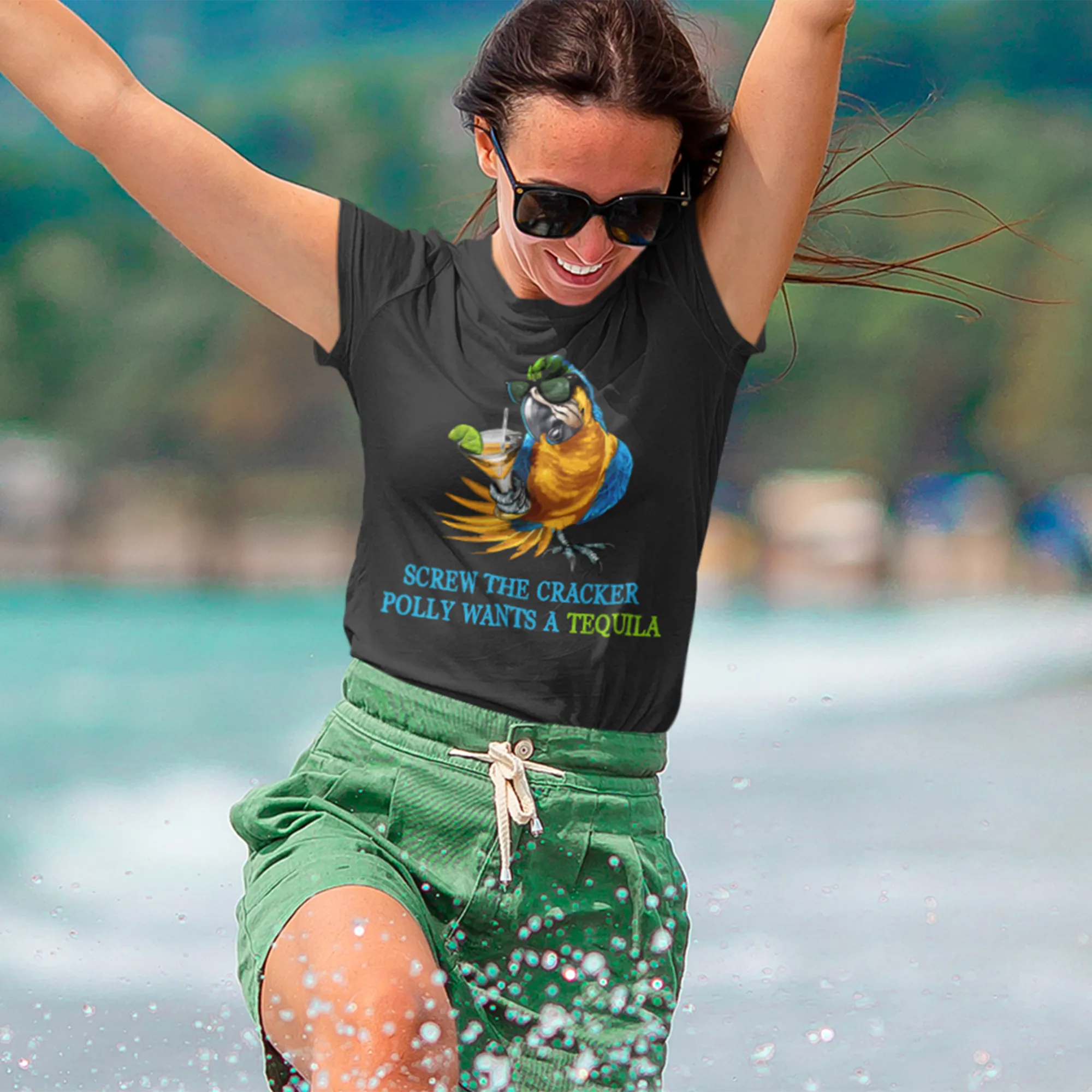 SCREW THE CRACKER POLLY WANTS A TEQUILA - Unisex Party Drinking Tee