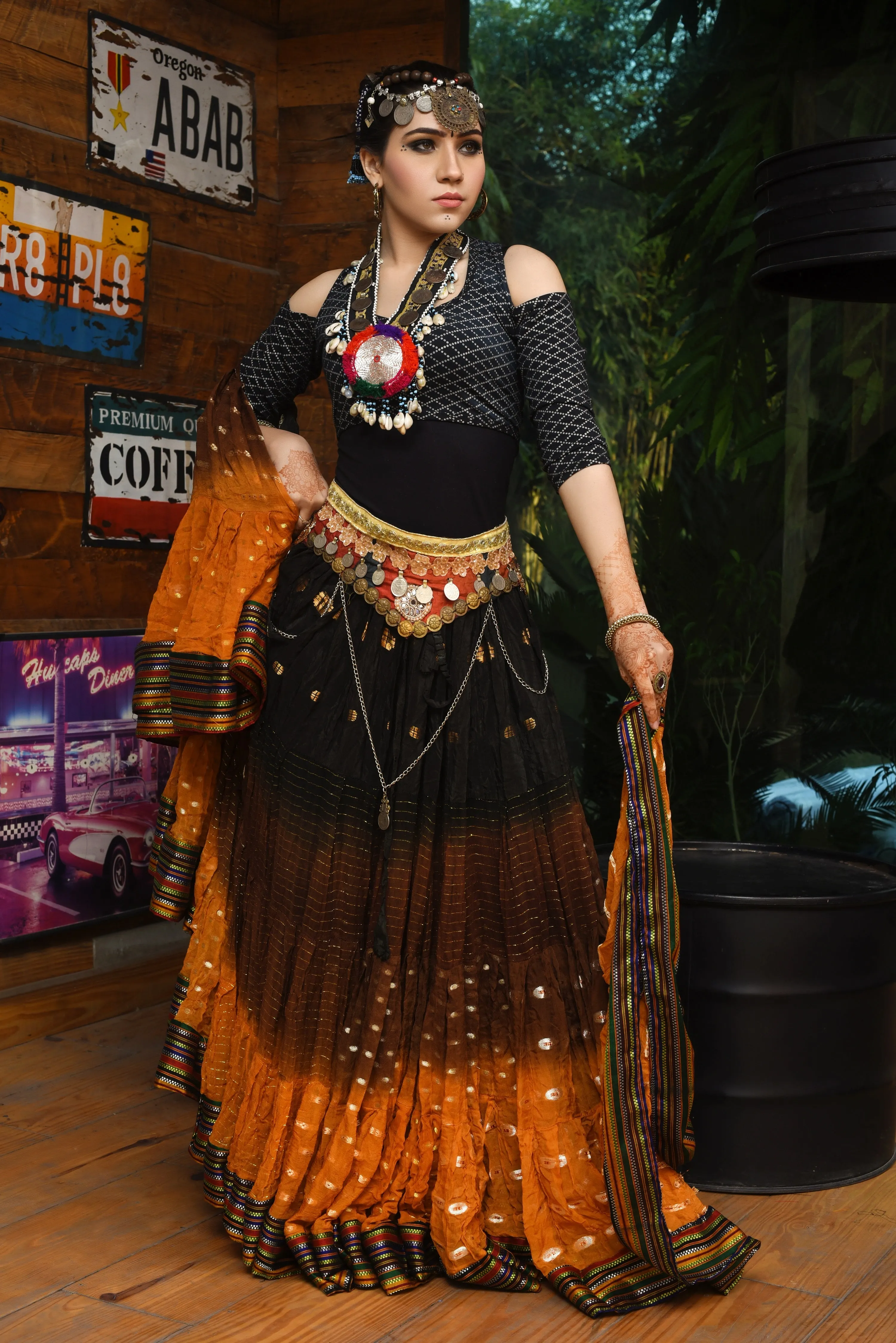 Senoritas skirt mustard brown black with padma border WLS
