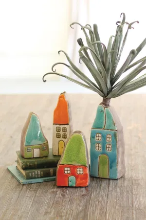 Set of 4 Colorful Ceramic House Bud Vases