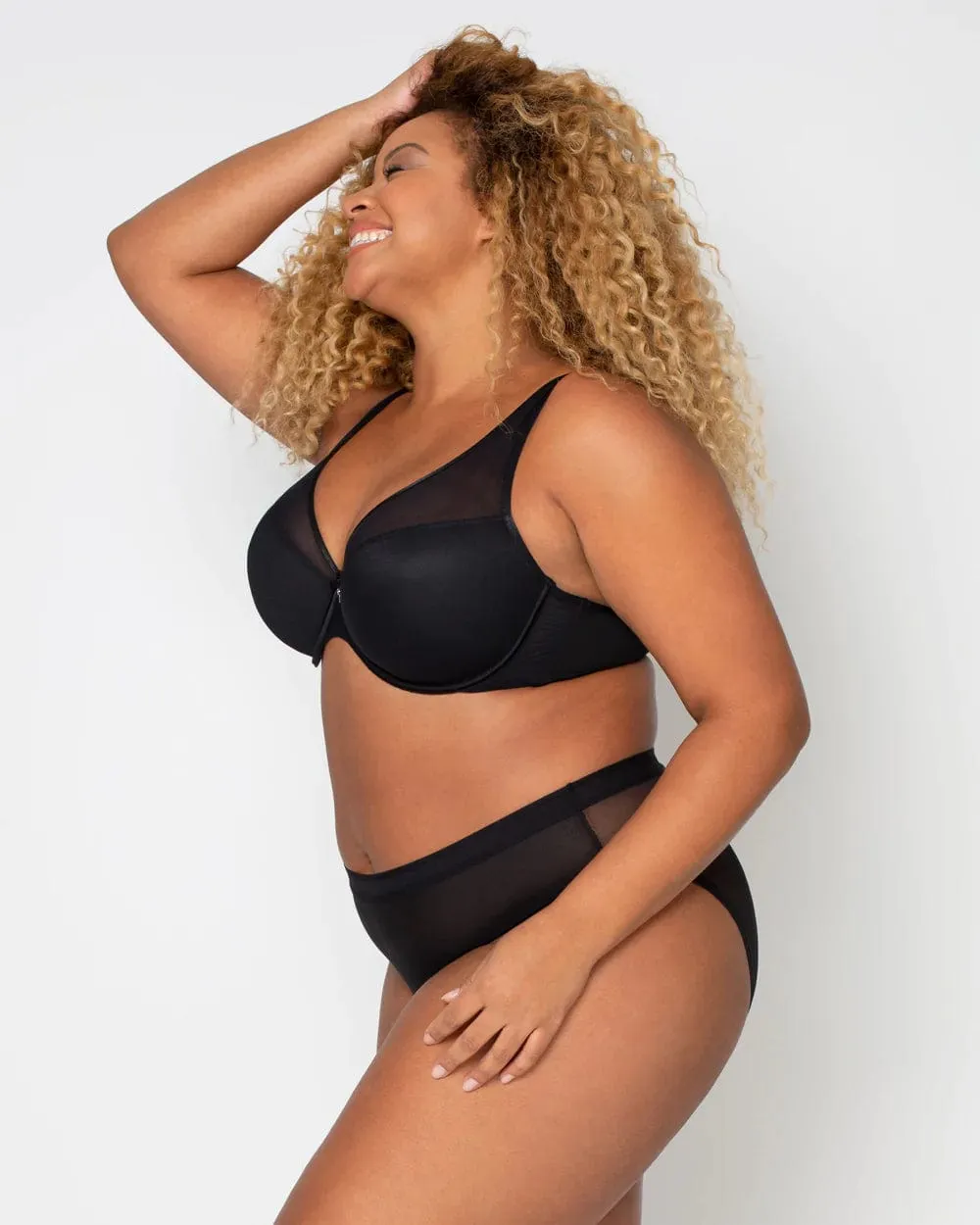 Sheer Mesh Plunge T-Shirt Bra - Black