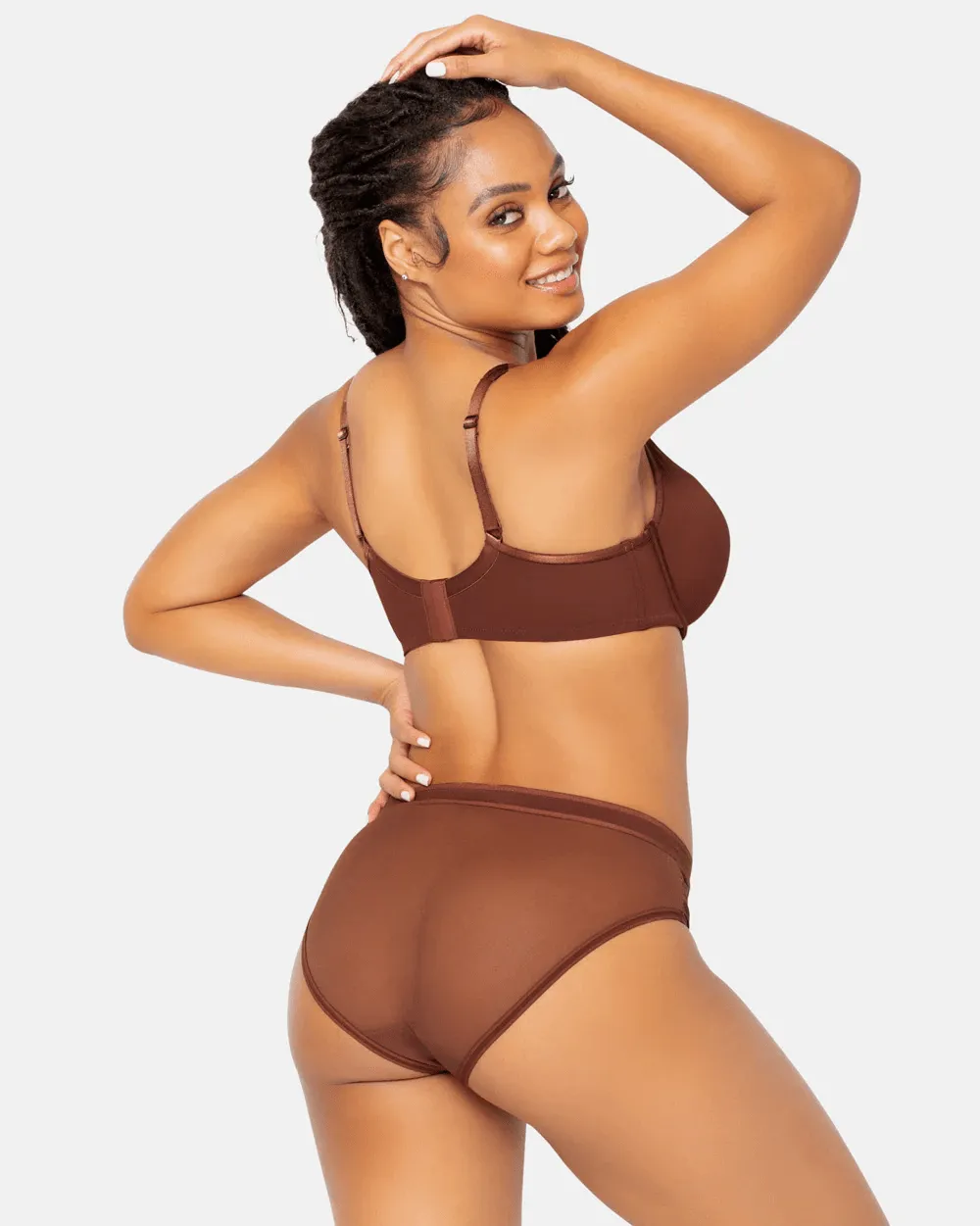 Sheer Mesh Plunge T-Shirt Bra - Chocolate