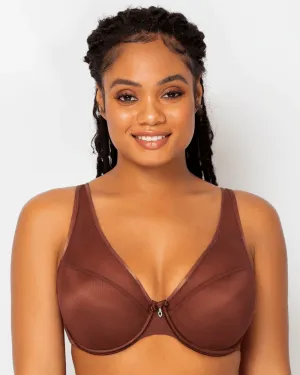 Sheer Mesh Plunge T-Shirt Bra - Chocolate