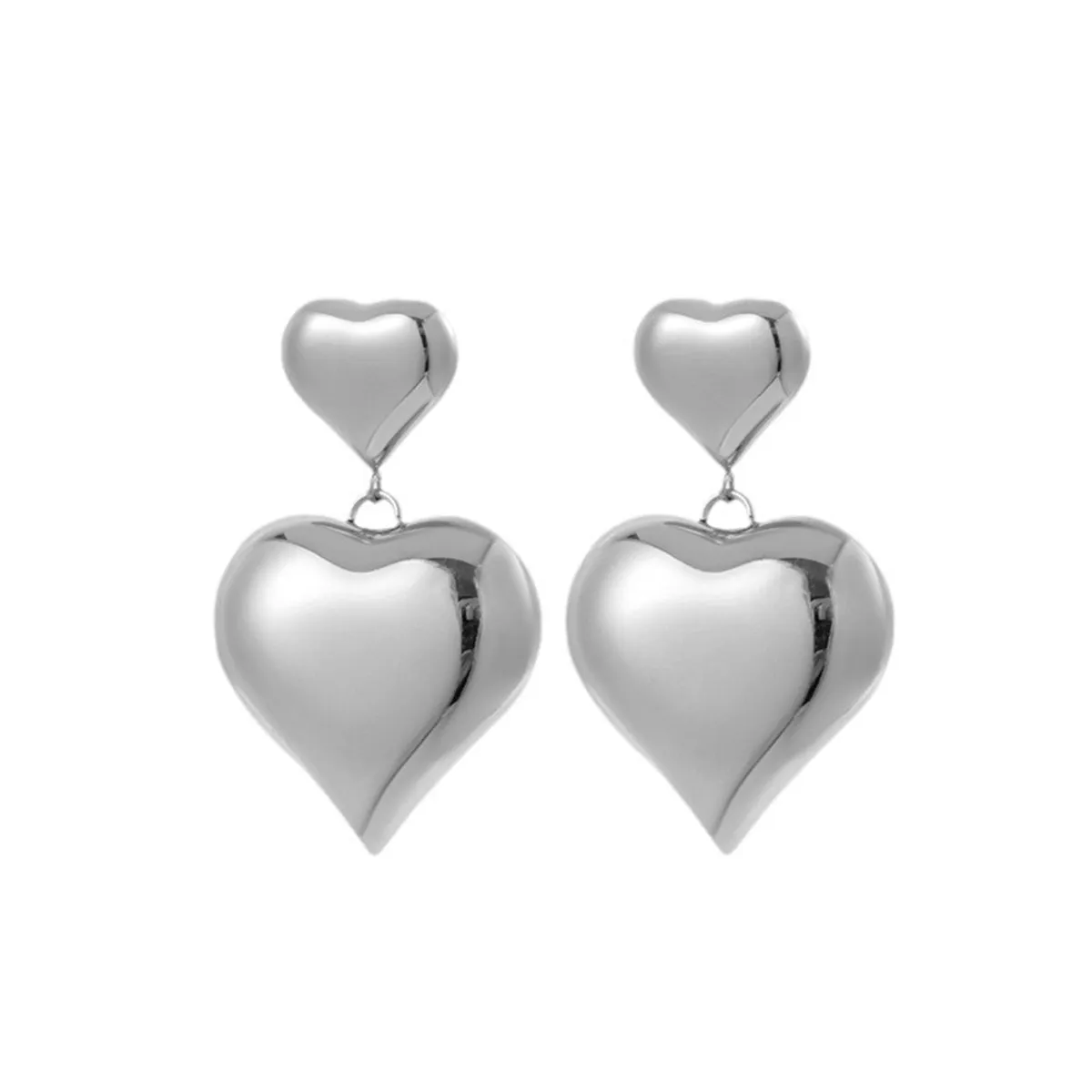 Silver-Plated Double Heart Drop Earrings