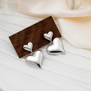 Silver-Plated Double Heart Drop Earrings