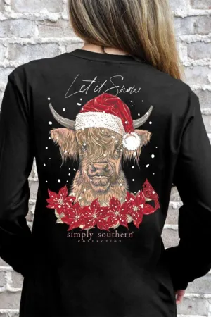 Simply Southern Long Sleeve Santa Cow T-Shirt for Women in Black | LS-SNOWCOW-BLACK