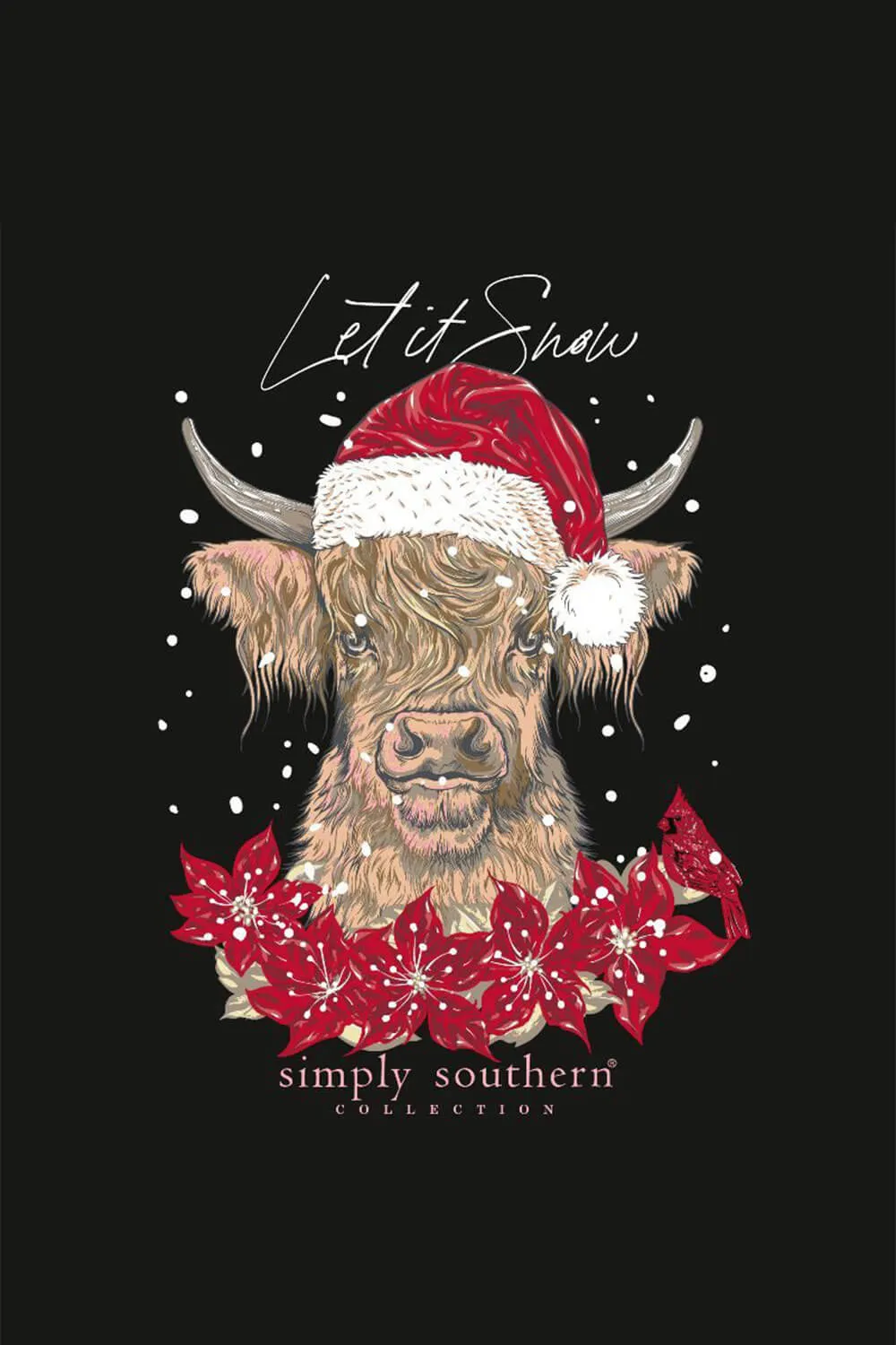 Simply Southern Long Sleeve Santa Cow T-Shirt for Women in Black | LS-SNOWCOW-BLACK