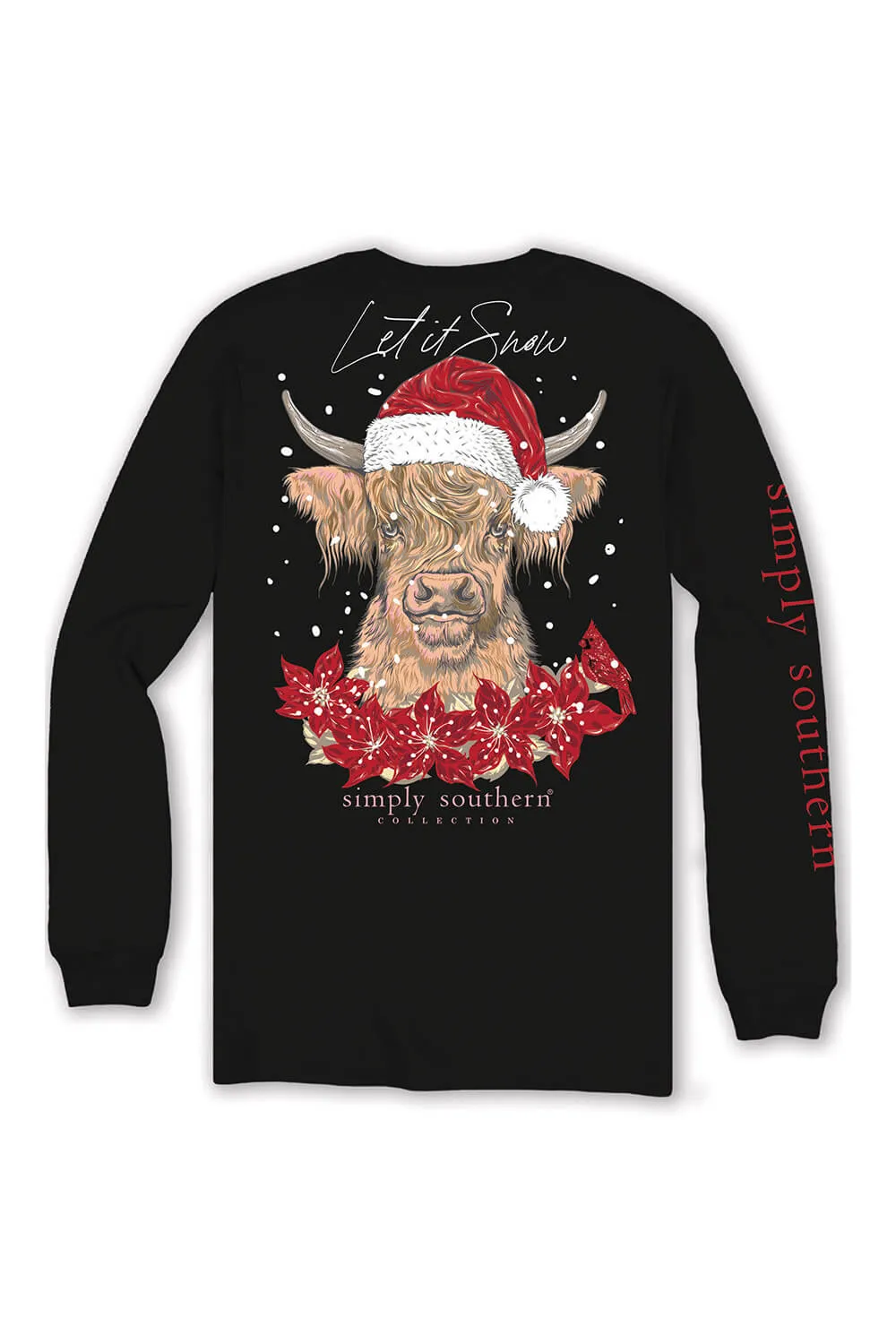 Simply Southern Long Sleeve Santa Cow T-Shirt for Women in Black | LS-SNOWCOW-BLACK