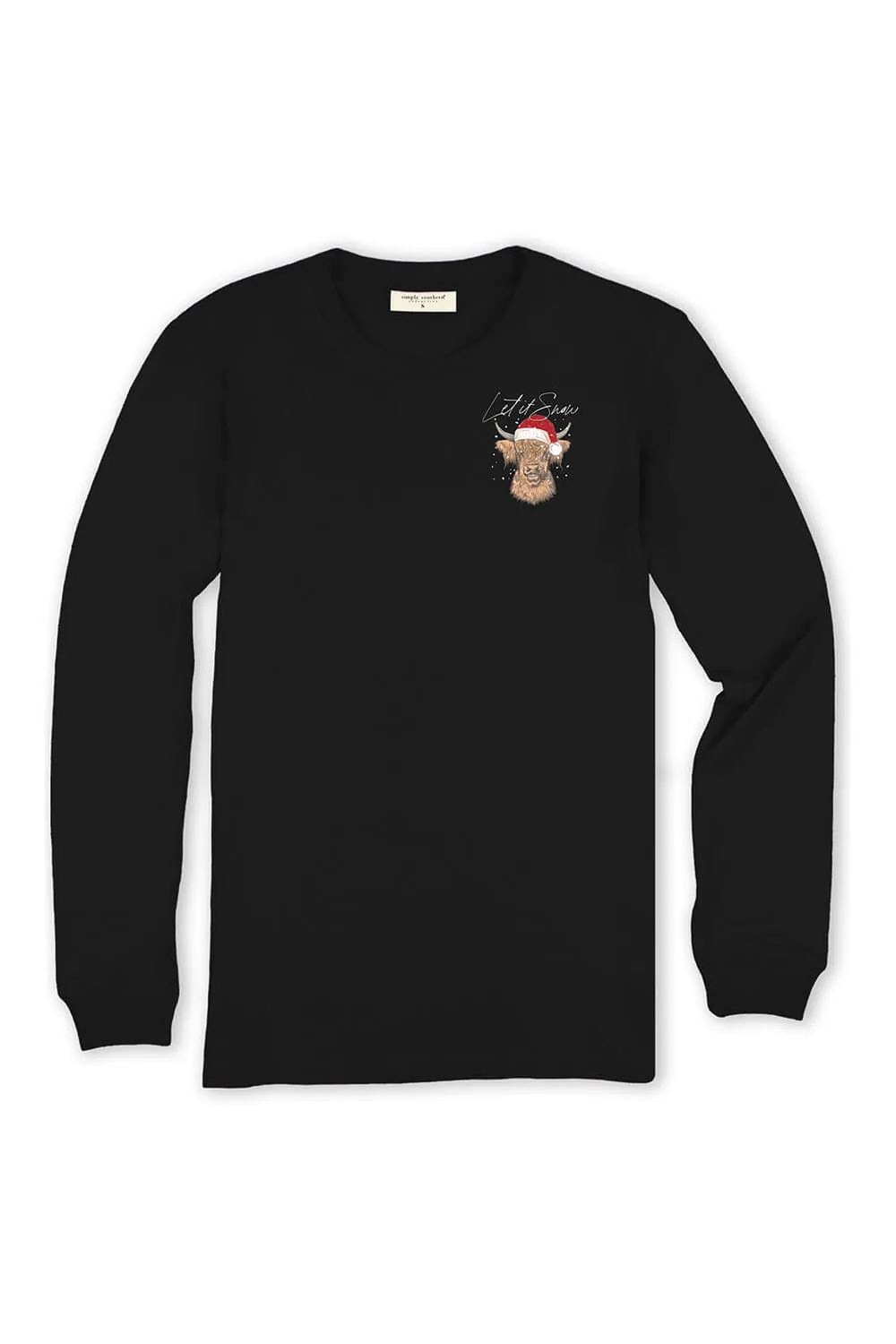 Simply Southern Long Sleeve Santa Cow T-Shirt for Women in Black | LS-SNOWCOW-BLACK