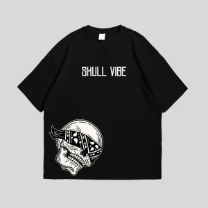 Skull Vibe Black Drop Shoulder T-Shirt