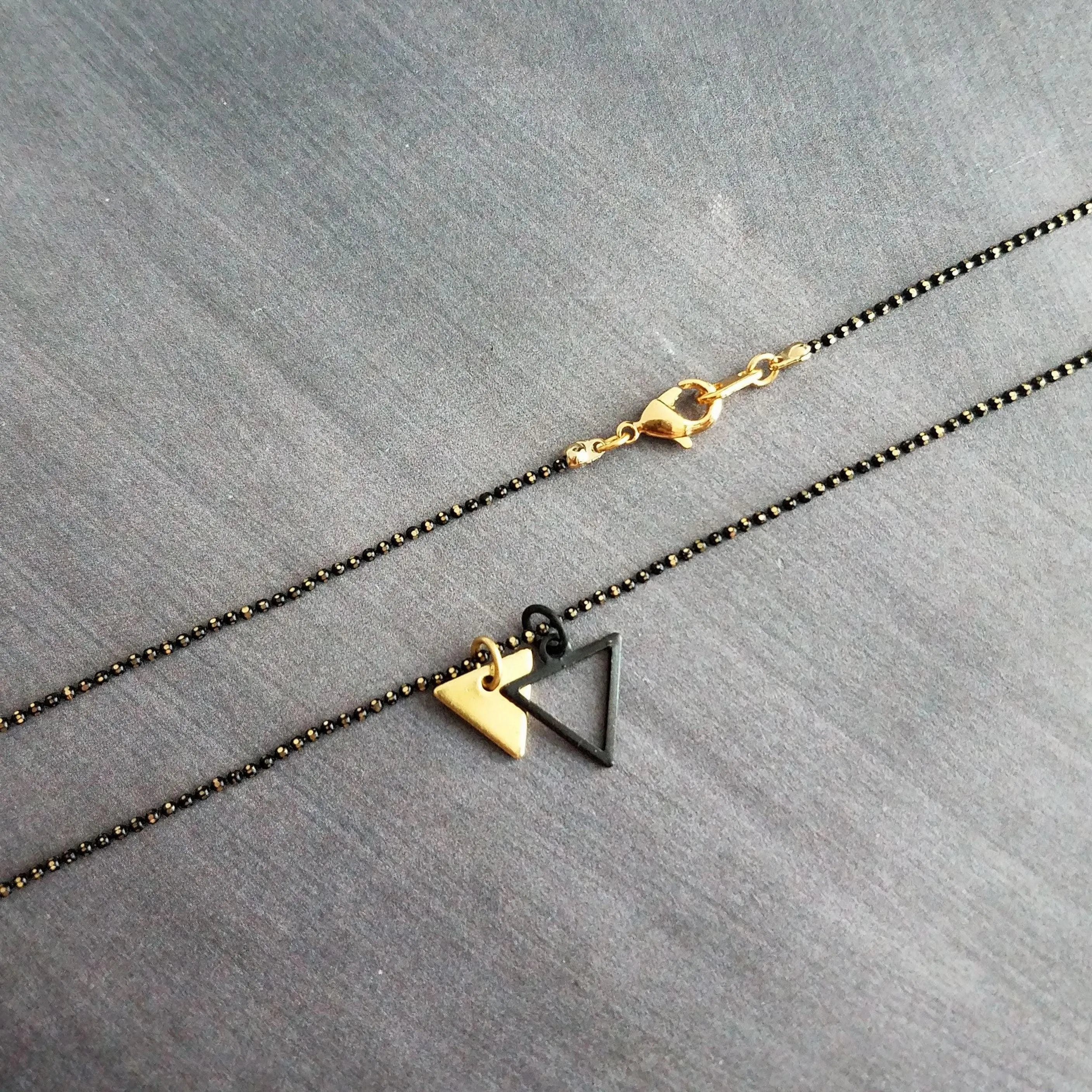 Small Triangle Earrings, black gold earring, matte black earring, double triangle earrings, triangle outline earring, black triangle outline