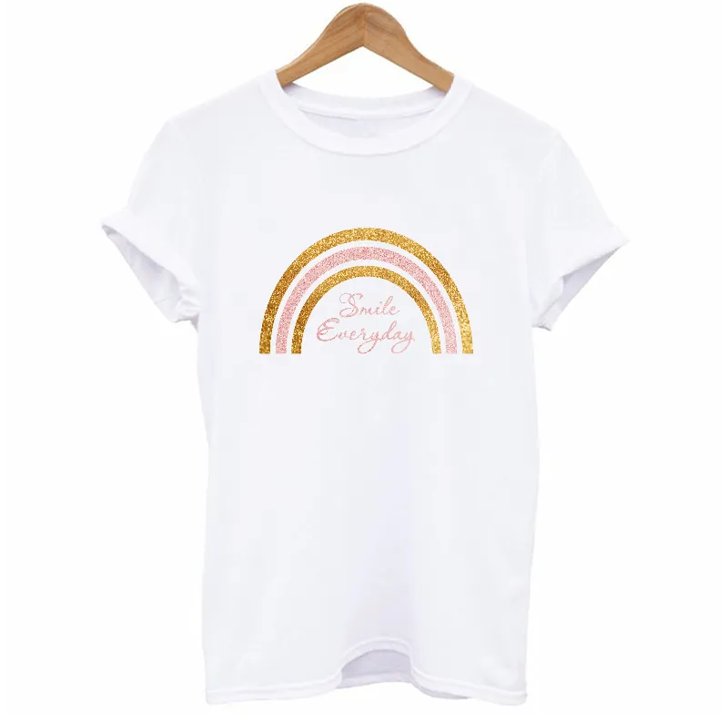 Smile Everyday Glitter Gold and Dusky Pink Rainbow Women's T-shirt