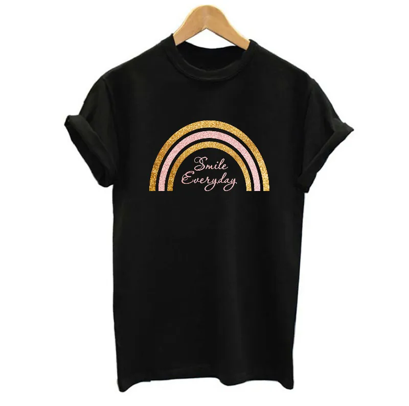 Smile Everyday Glitter Gold and Dusky Pink Rainbow Women's T-shirt