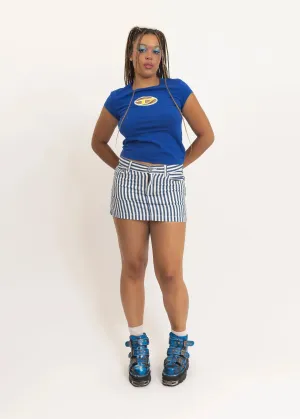 Star print striped denim mini skirt