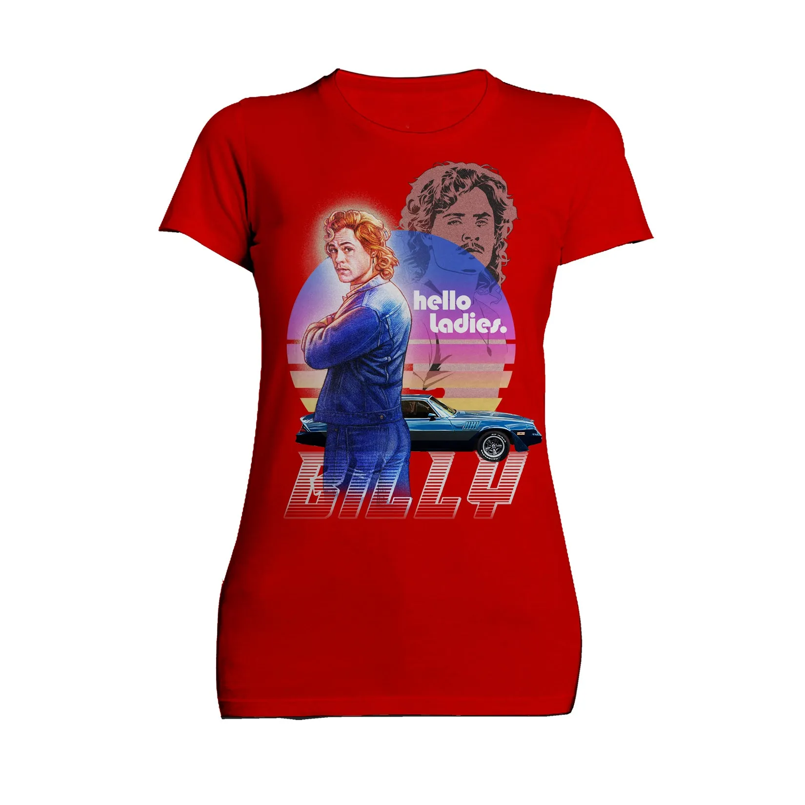 Stranger Things Retro Billy Muscle Car Pose Hello Ladies Official Women's T-Shirt