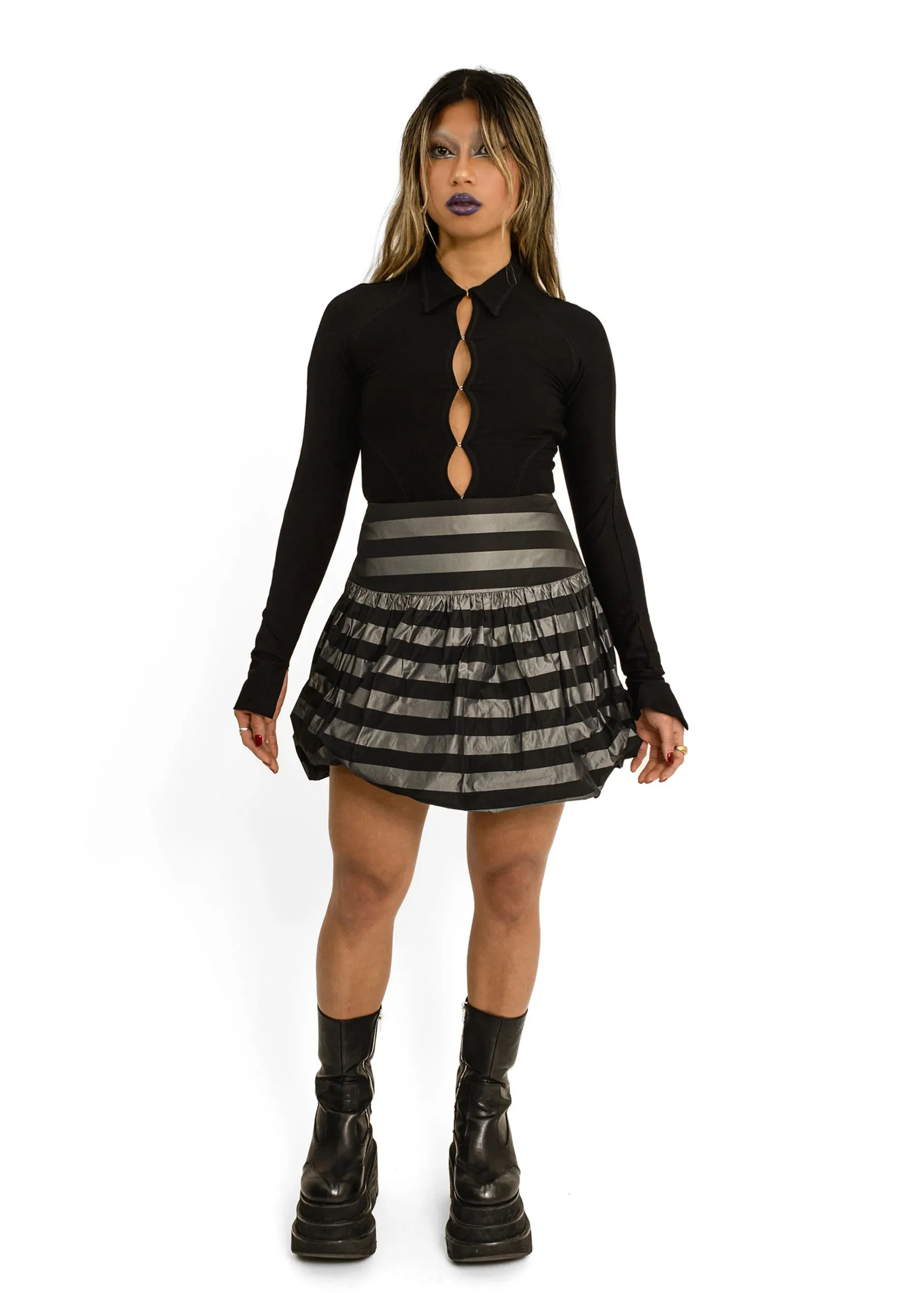 Striped sateen bubble skirt