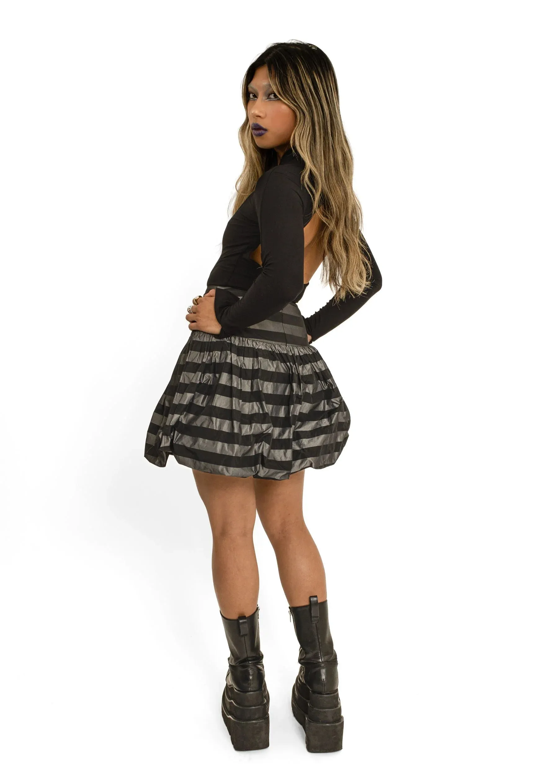 Striped sateen bubble skirt