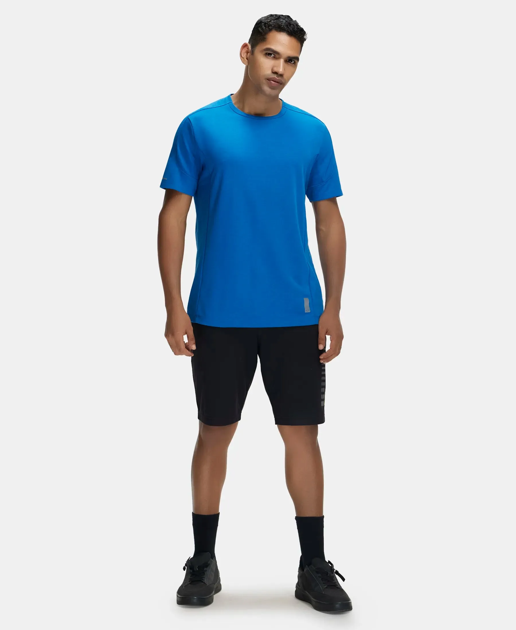 Super Combed Cotton Blend Solid Round Neck Half Sleeve T-Shirt with Breathable Mesh - Move Blue