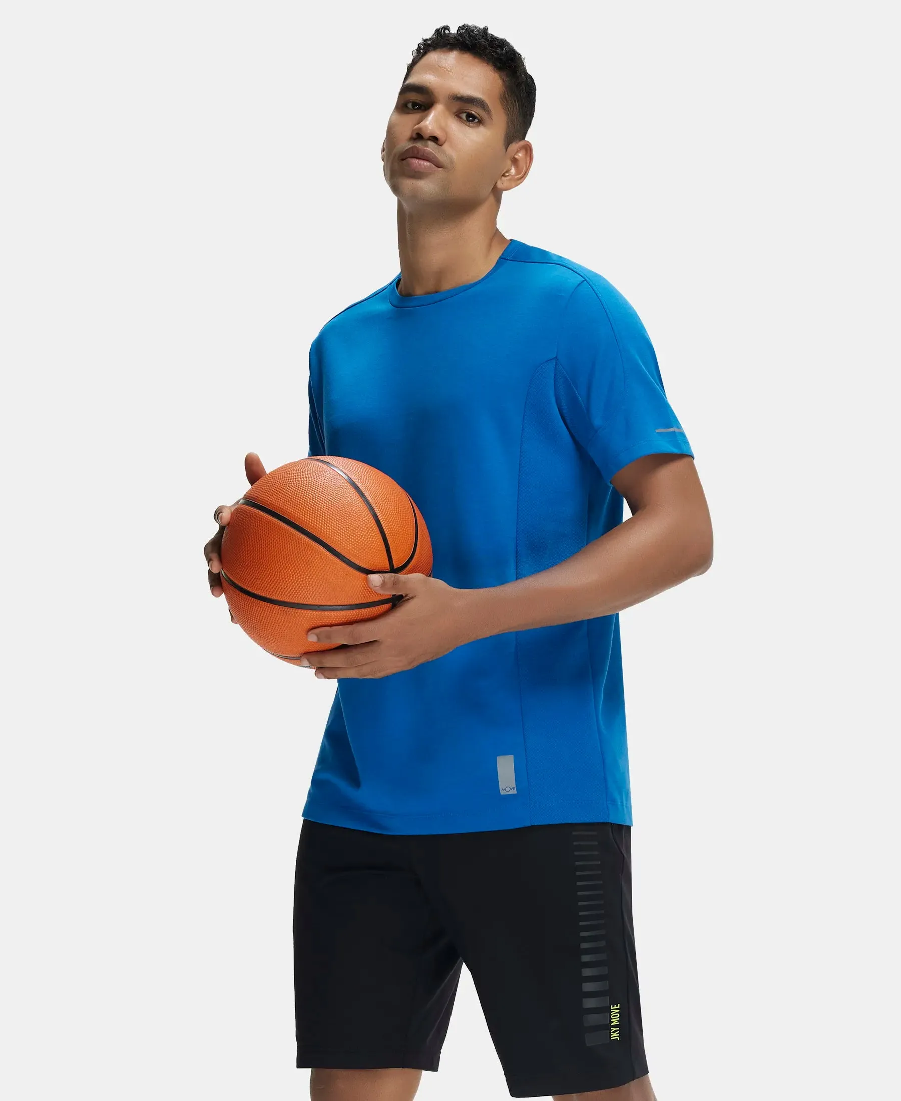 Super Combed Cotton Blend Solid Round Neck Half Sleeve T-Shirt with Breathable Mesh - Move Blue