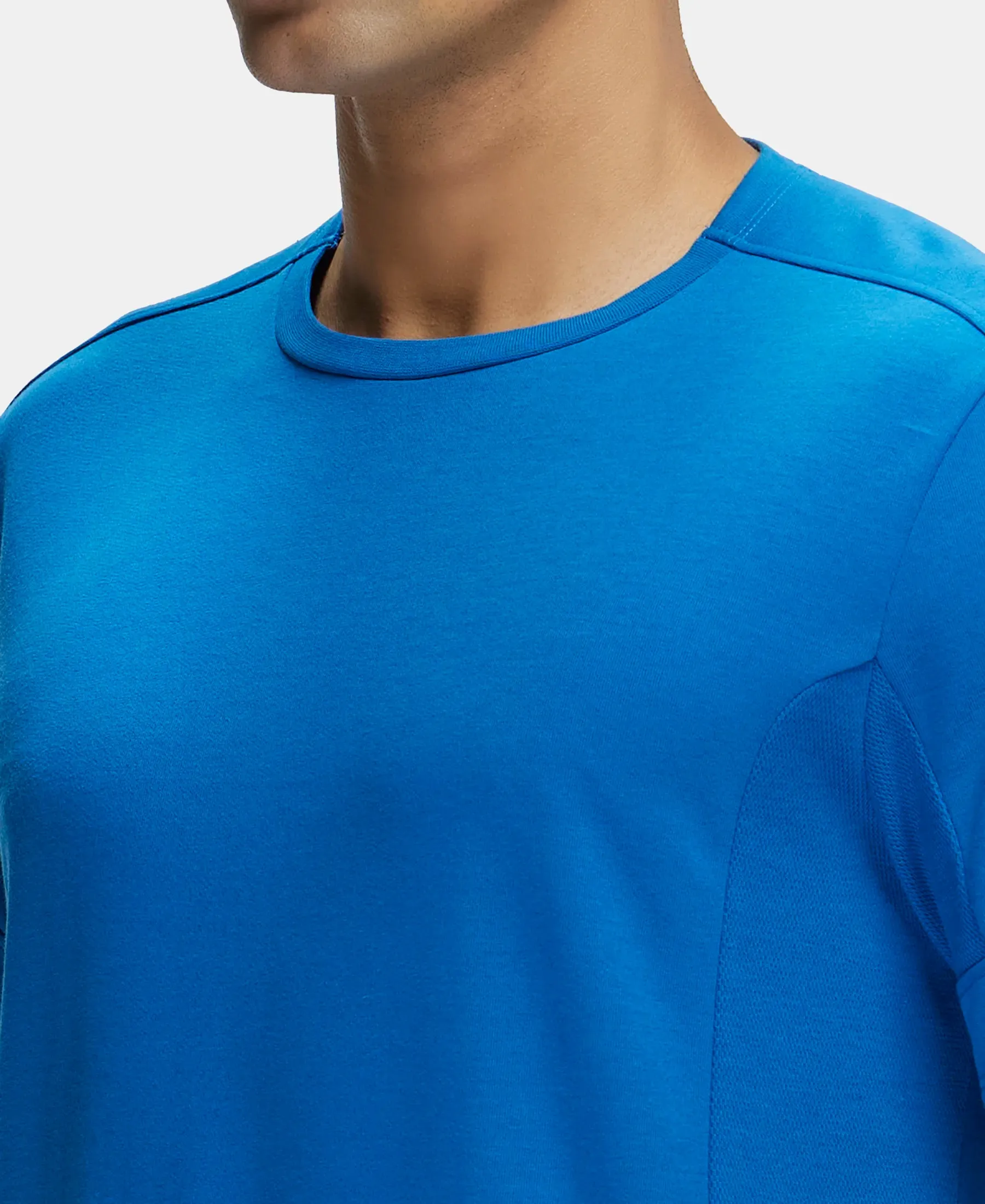 Super Combed Cotton Blend Solid Round Neck Half Sleeve T-Shirt with Breathable Mesh - Move Blue