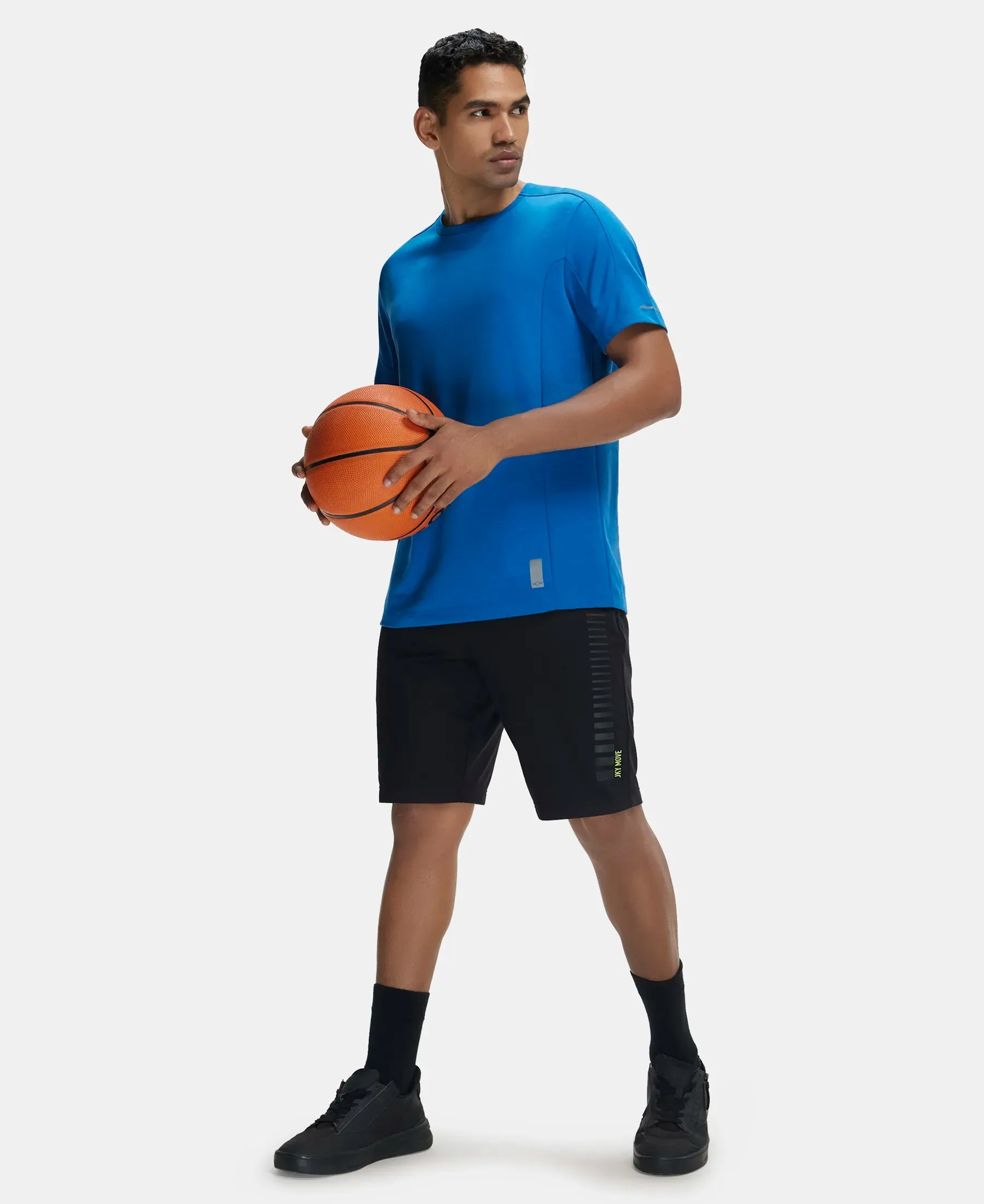 Super Combed Cotton Blend Solid Round Neck Half Sleeve T-Shirt with Breathable Mesh - Move Blue