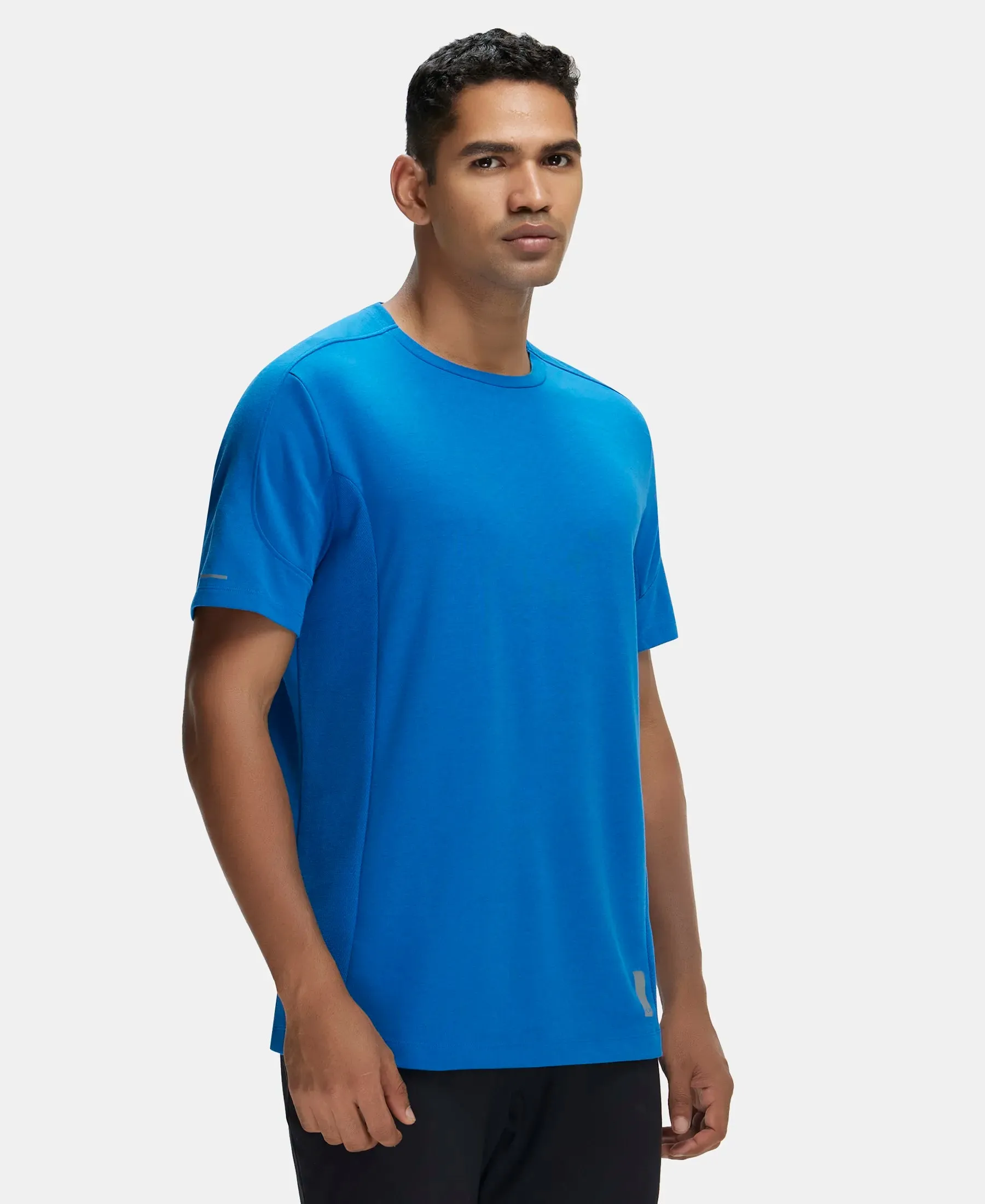Super Combed Cotton Blend Solid Round Neck Half Sleeve T-Shirt with Breathable Mesh - Move Blue