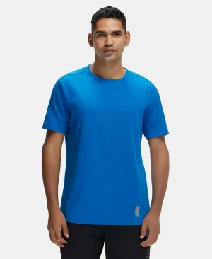 Super Combed Cotton Blend Solid Round Neck Half Sleeve T-Shirt with Breathable Mesh - Move Blue