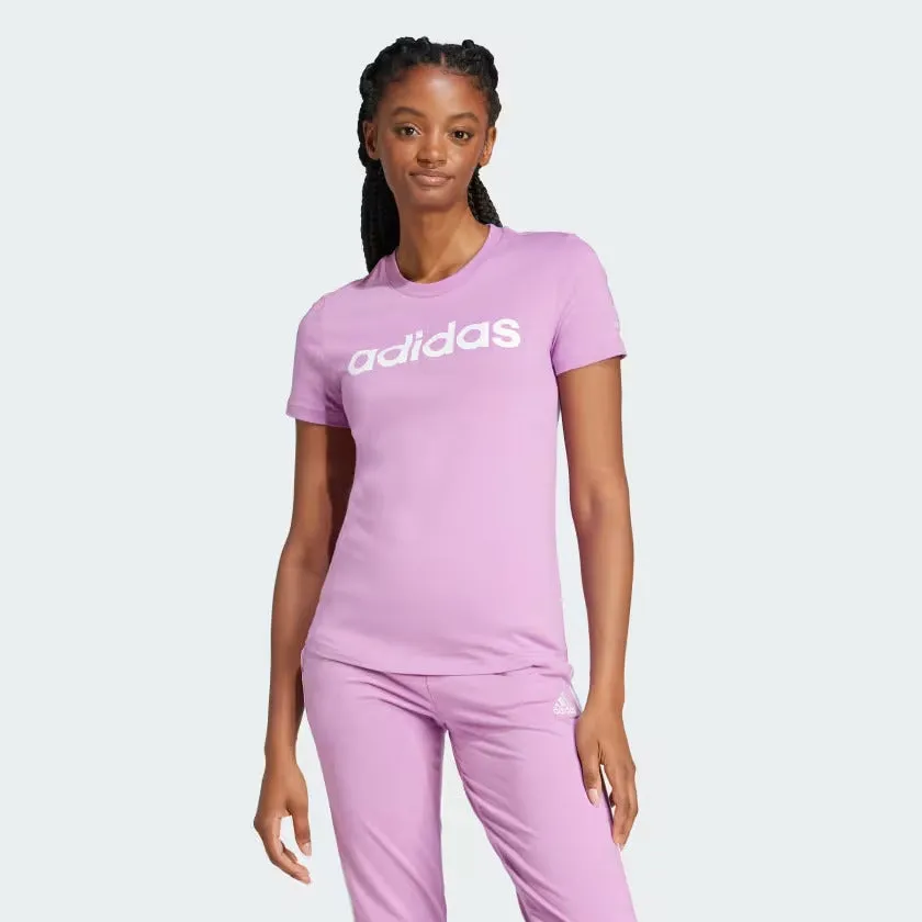 T SHIRT ADIDAS MAGLIA DONNA FITNESS VIOLETTO LOGO BIANCO