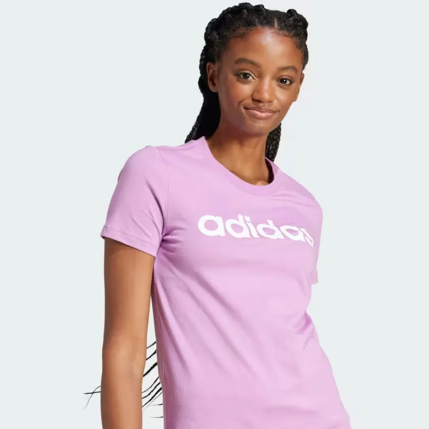 T SHIRT ADIDAS MAGLIA DONNA FITNESS VIOLETTO LOGO BIANCO
