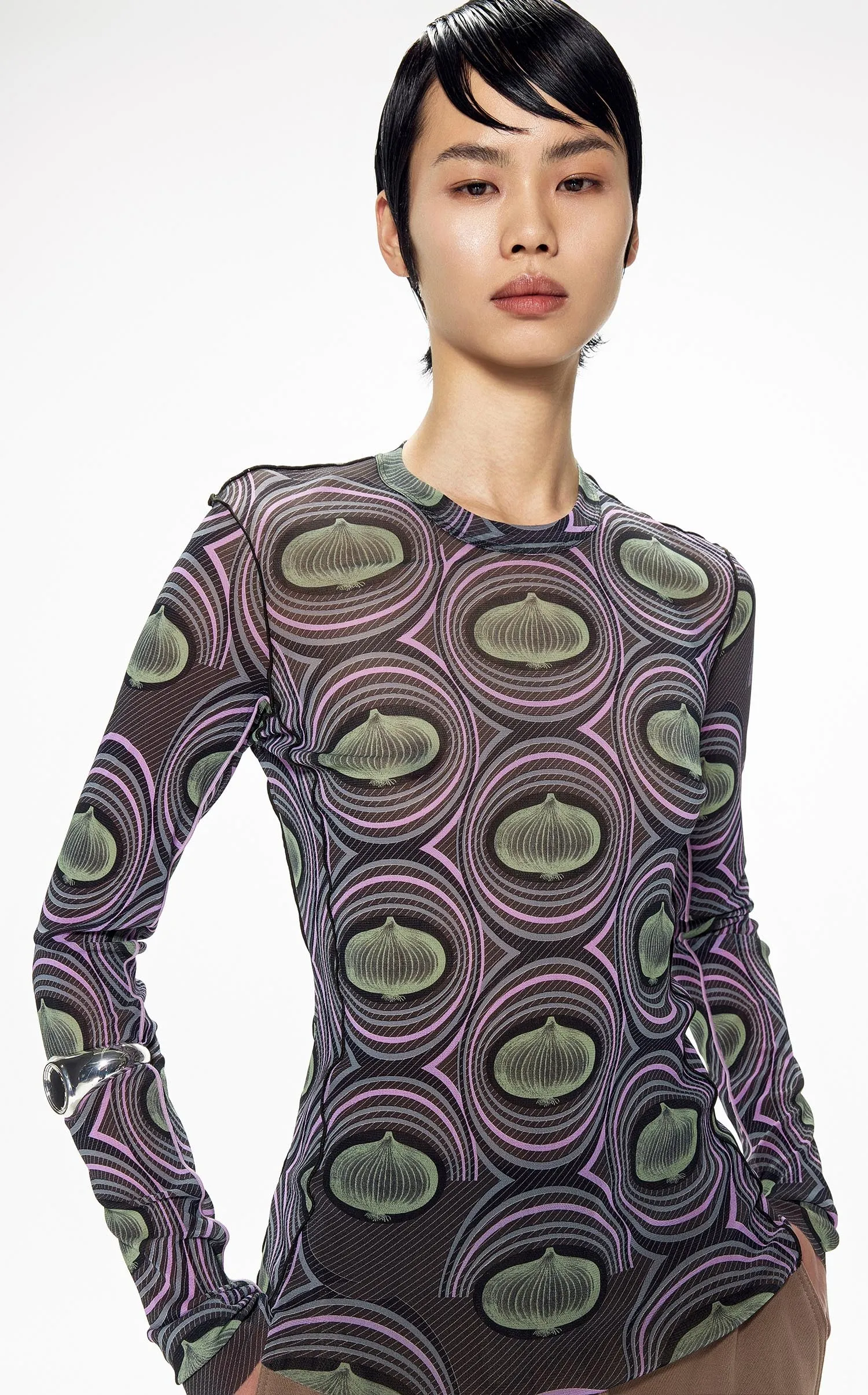 T-Shirt / JNBY Slim Fit Onion Print Long Sleeve T-Shirt