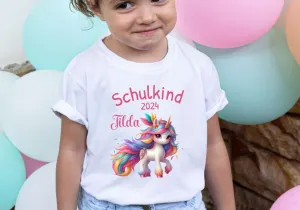 T-Shirt Schulkind Einhorn mit Name personalisiert Mädchen Einschulungsshirt Einschulung erste Klasse Geschenk